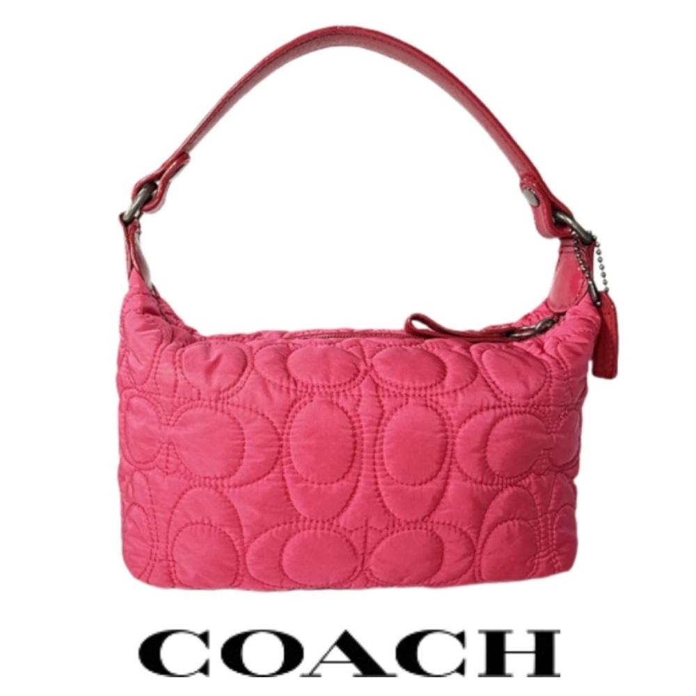 COACH | Y2K Hot Pink Signature C Embroidered Nylon Puffer Clutch Handbag Purse